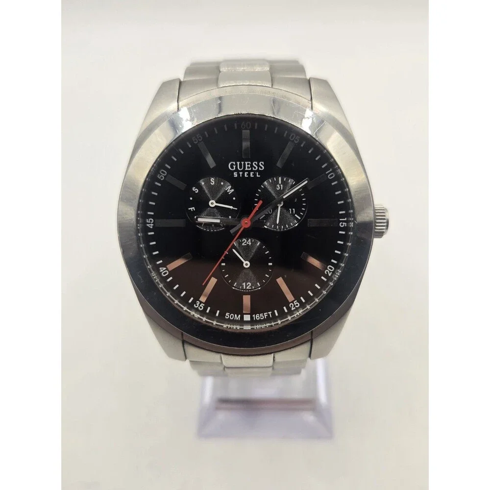 Guess Steel G10147G 43mm Stainless Steel Black Dial Men's Multifunction Watch.